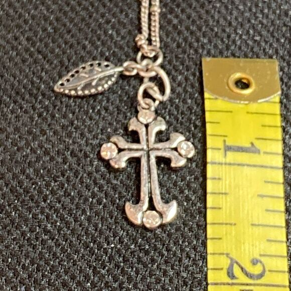 CROSS & Flower Charm Beaded Necklace and Earrings Set - Adjustable to 18” - Picture 3 of 4